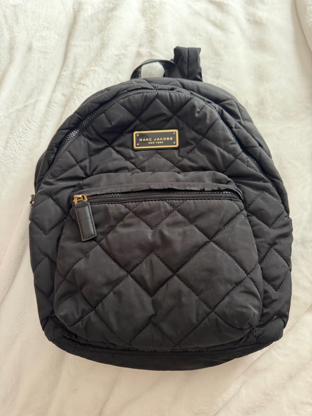 Marc Jacobs Black Quilted Nylon Backpack with Gold Plaque